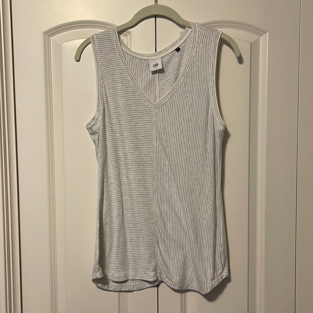 Cabi White & Geay Striped Tank - Size Small
